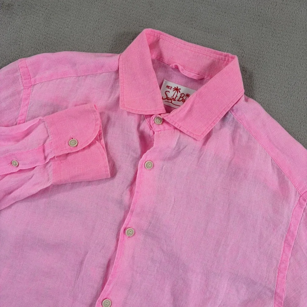 MC2 SAINT BARTH Pure 100% Linen Shirt in Pink Men Medium Resort Beach NWOT $200